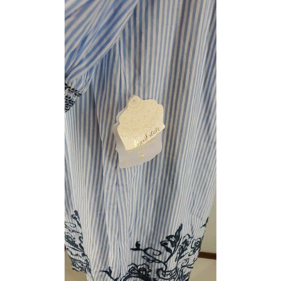 Preppy Traditional Seersucker Off the Shoulder Dress | NWT Altar'd State Small - Picture 5 of 9